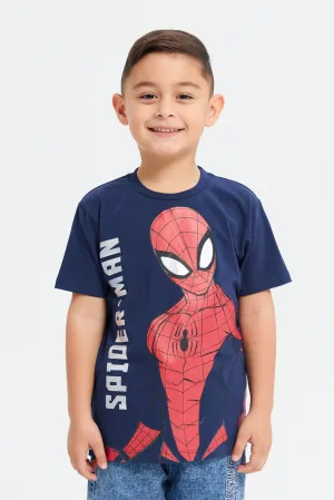 Boys Navy Spiderman Short Sleeve T-Shirt