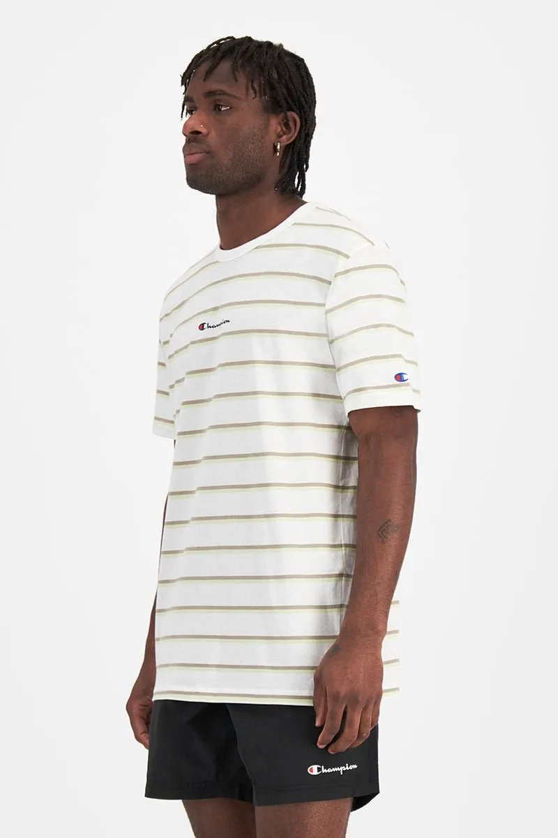 CHAMPION MEN'S STRIPE WHITE TEE