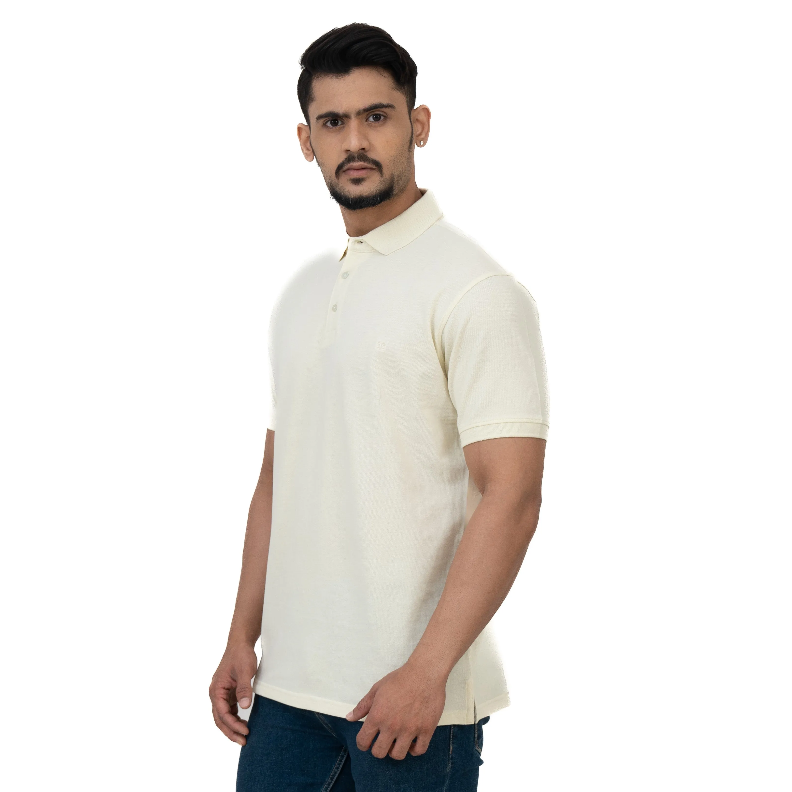 Cotstyle Cotton Fabrics Polo Short Length Plain Half Sleeve Casual & Daily Wear Men's T Shirts - Pack of 1 -  Transparent Yellow Colour