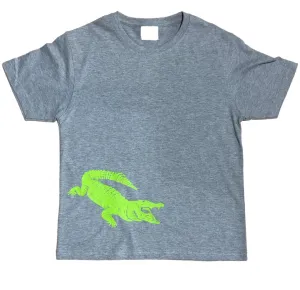 Crocodile Childrens T-Shirt (Marle Grey, Lower Right Print)