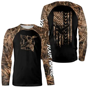 Duck hunting Waterfowl Camo American flag Custom 3D Long Sleeve Shirts Personalized Hunting gift