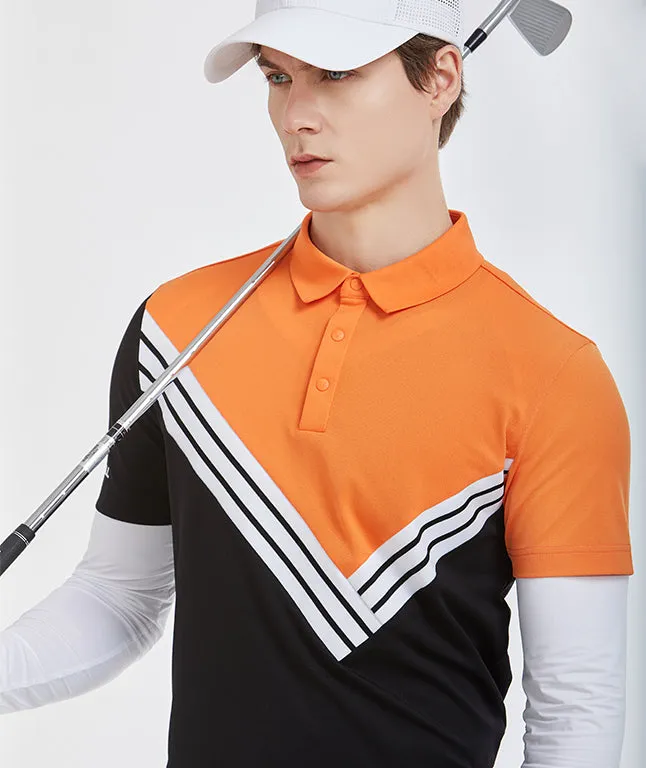 Edge Block Knitting Polo Tee - Orange