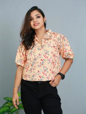 Elegant Breeze: Women's Chiffon Short Top with Round Neck and Puff Sleeves - Only ₹279!