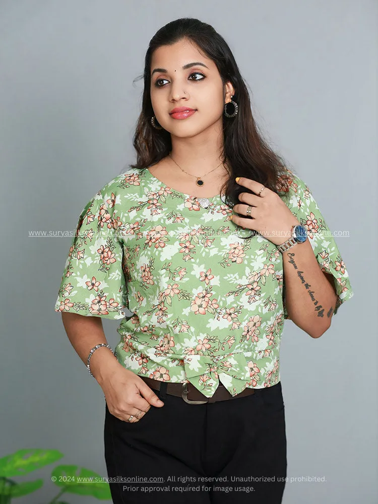 Elegant Breeze: Women's Chiffon Short Top with Round Neck and Puff Sleeves - Only ₹279!