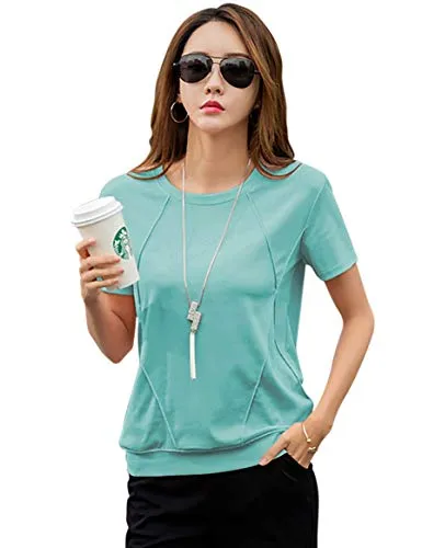 EYEBOGLER Womens Cotton Blend Round Neck Half Sleeve Solid Casual Tshirt