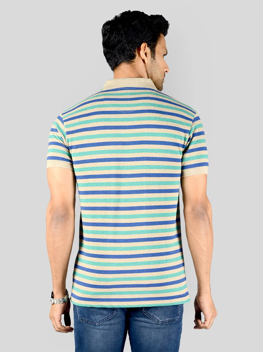 Green & Blue Striped Slim Fit Polo T-shirt | Greenfibre