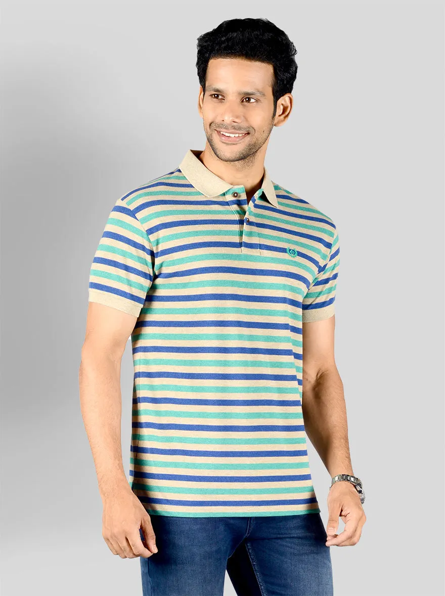 Green & Blue Striped Slim Fit Polo T-shirt | Greenfibre