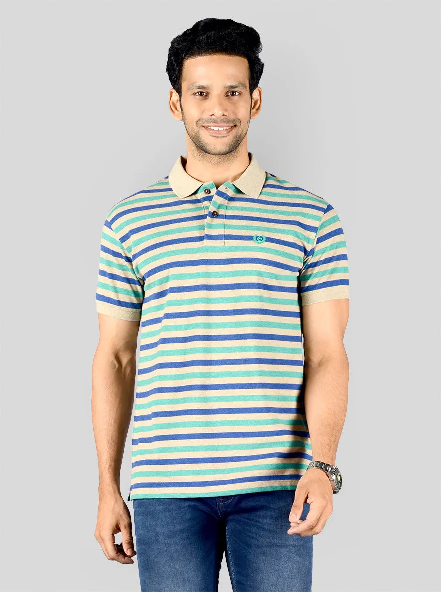 Green & Blue Striped Slim Fit Polo T-shirt | Greenfibre