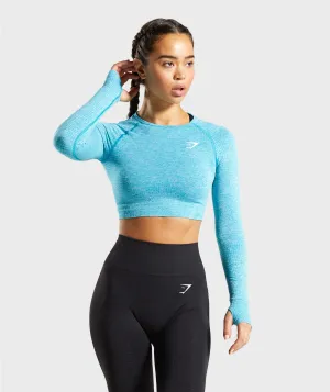 Gymshark Vital Seamless Long Sleeve Crop Top - Blue Marl