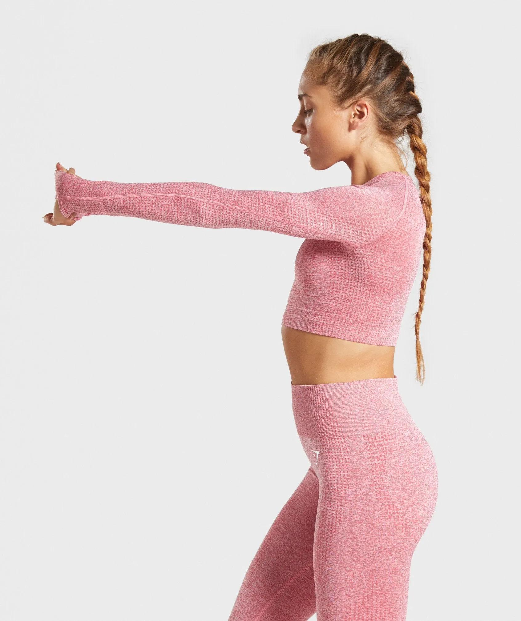 Gymshark Vital Seamless Long Sleeve Crop Top - Pink Marl