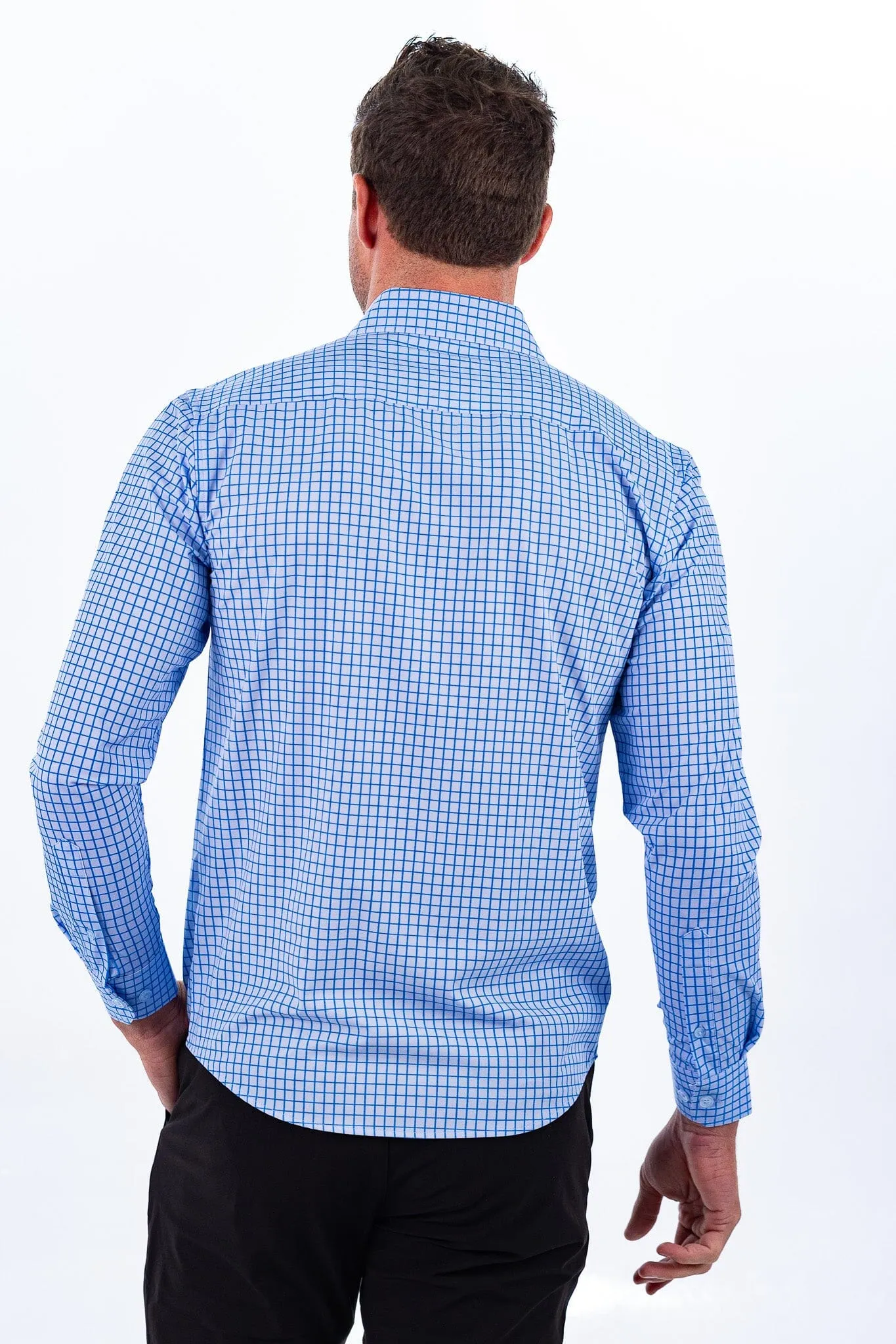 Hustle Sport Shirt - Long Sleeve - Double Blue Mini Grid