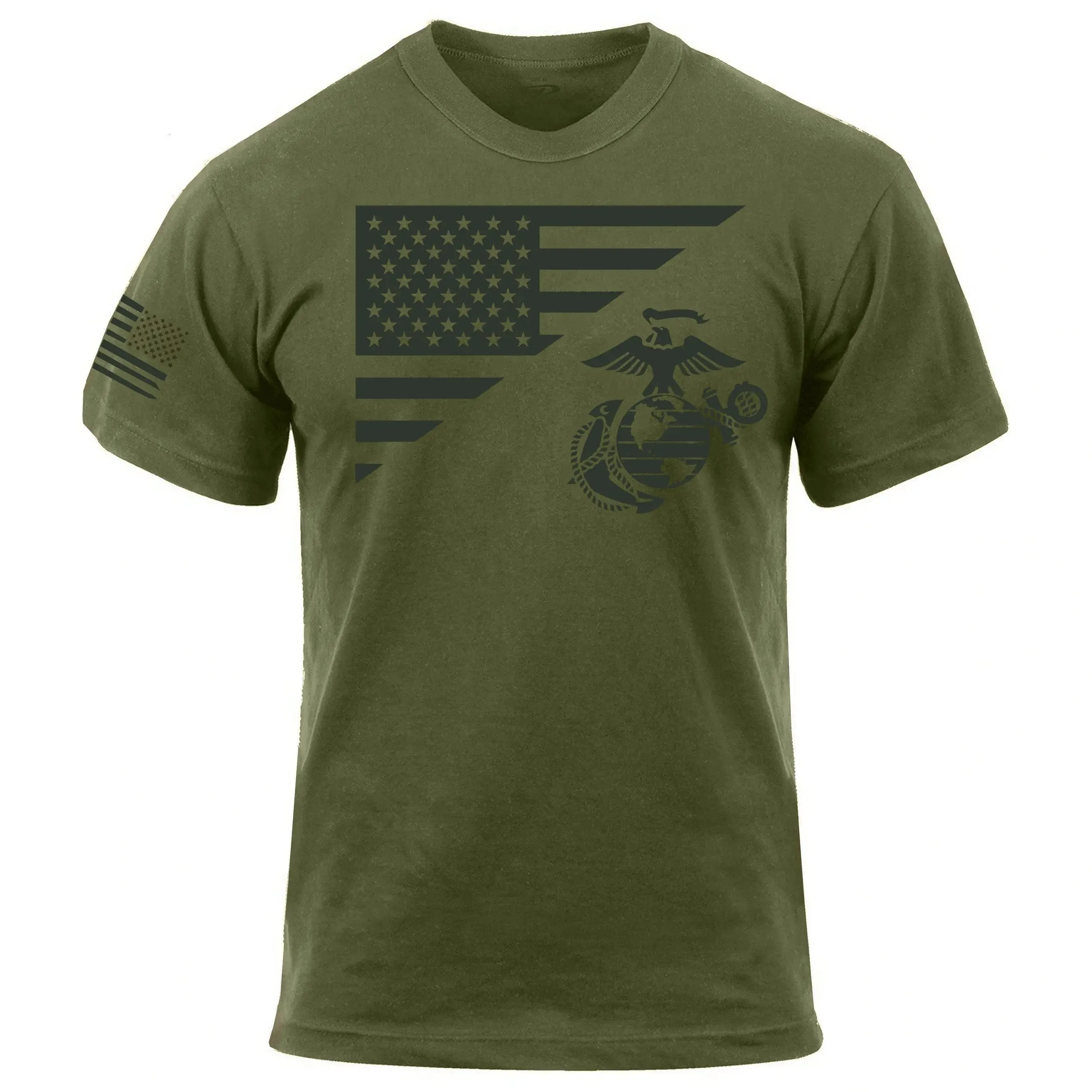 Marines Split Flag & EGA Olive Drab Tee with Flag Sleeve