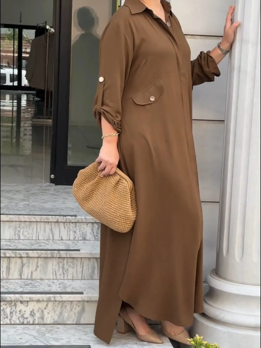 Marinette™ | Elegant Long Polo Dress Tunic Set with Wide Leg Pants