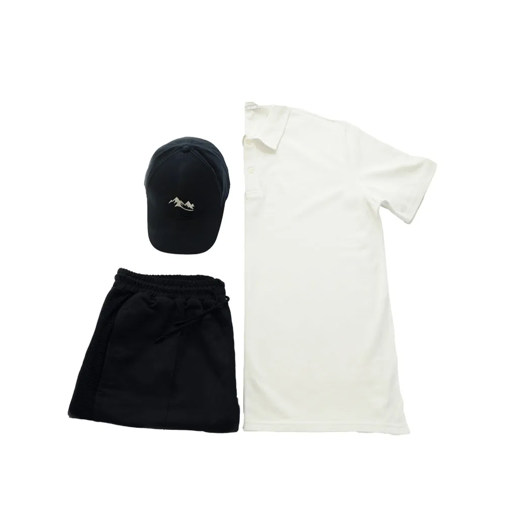 Men's Casual Wear Matched Set - Polo Shirt, 100% Cotton Shorts and Baseball Hat (3 Piece Set)