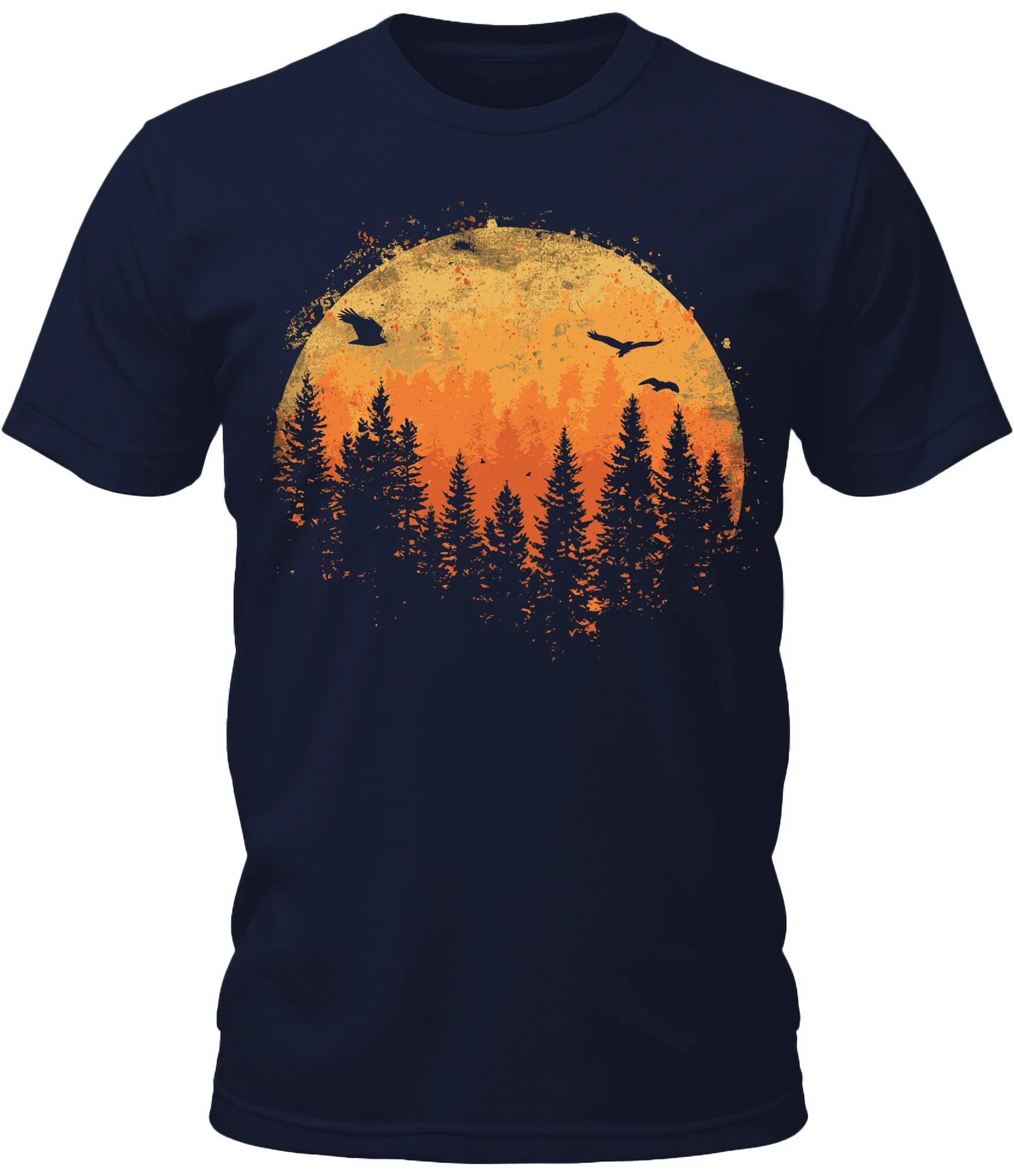 Mens Forest Sunset Shirt Woodland Outdoor Camping Short Sleeve Premium Funny Graphic Tees