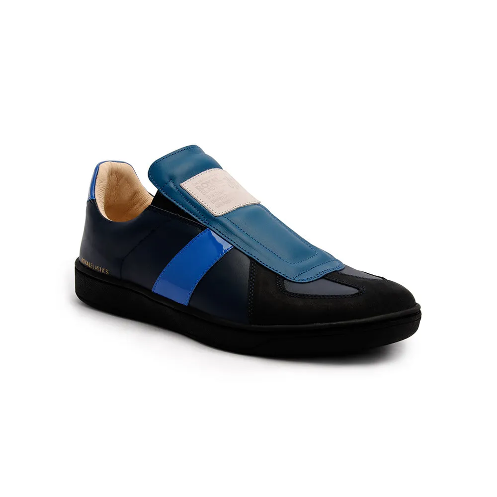 Men's Smooth Blue Black Leather Low Tops 01584-559