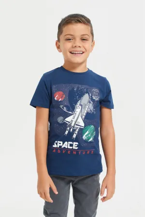 Navy Space Printed Short Sleeve T-Shirt