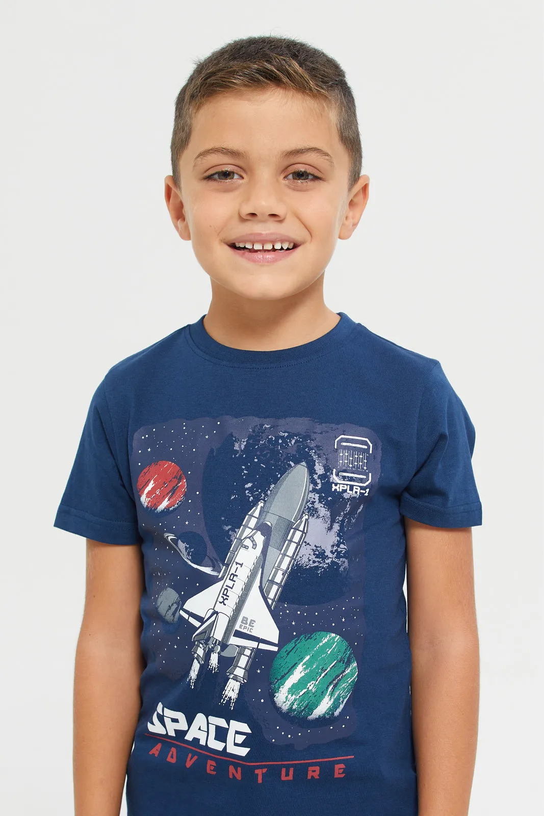 Navy Space Printed Short Sleeve T-Shirt