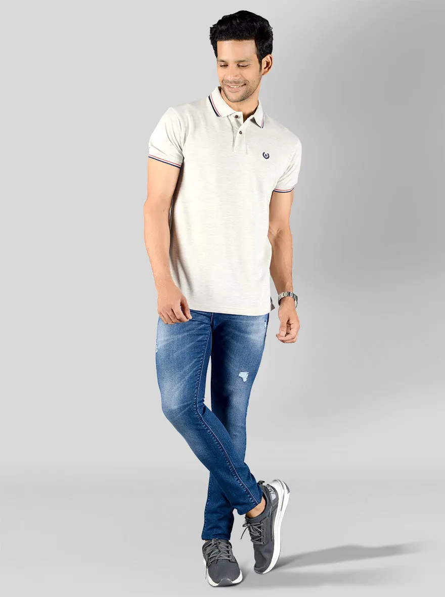 Off White Solid Slim Fit Polo T-shirt | Greenfibre