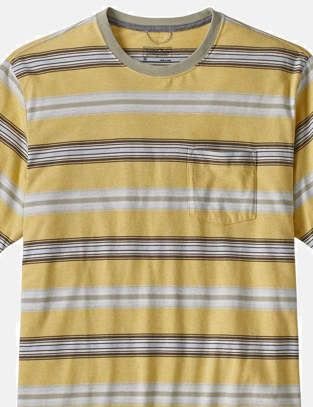 Patagonia Squeaky Clean Stripe Pocket T-Shirt - Surfboard Yellow/Weathered Stone