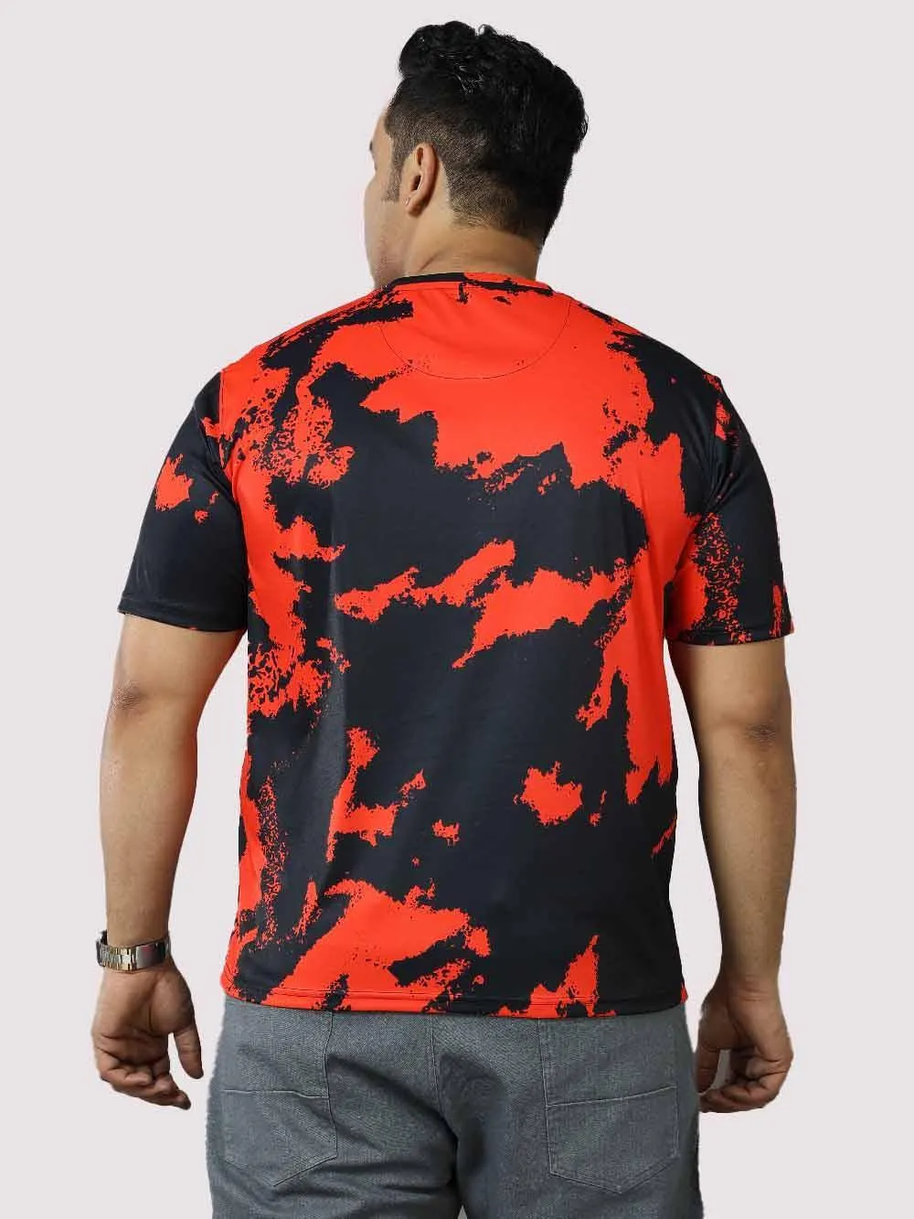 Red & Black Digital Printed Round Neck T-Shirt Men's Plus Size