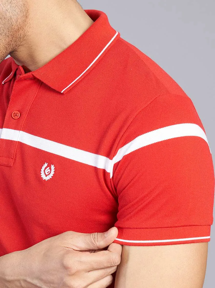 Red Striped Slim Fit Polo T-Shirt | Greenfibre