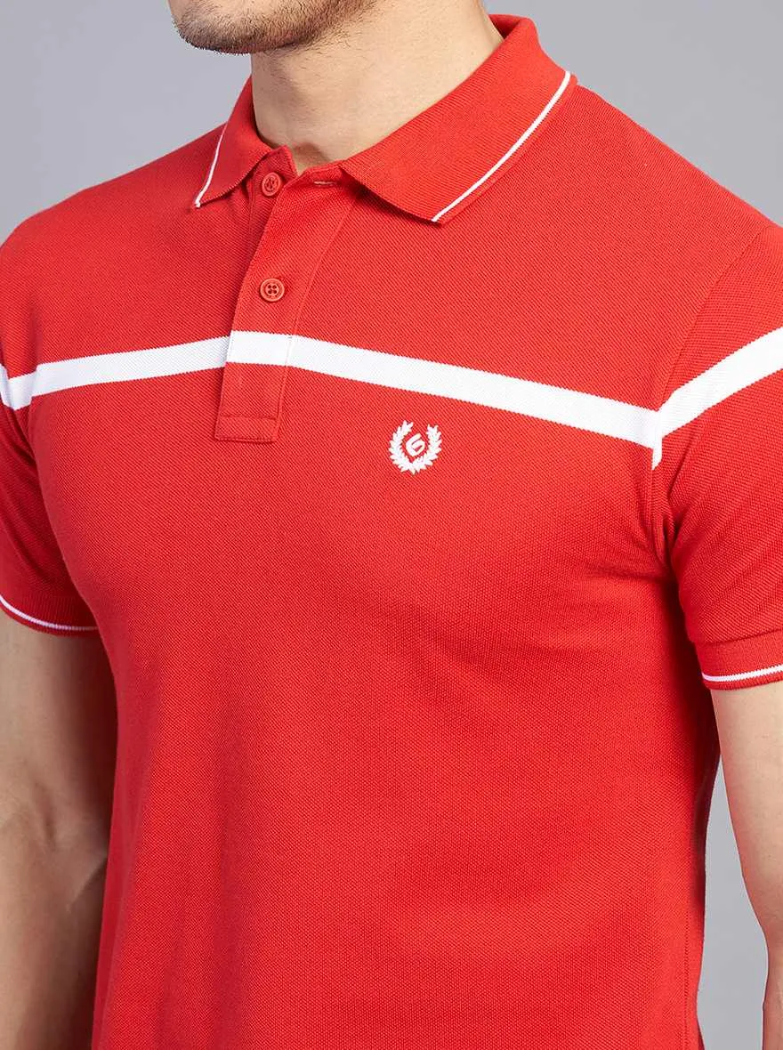 Red Striped Slim Fit Polo T-Shirt | Greenfibre