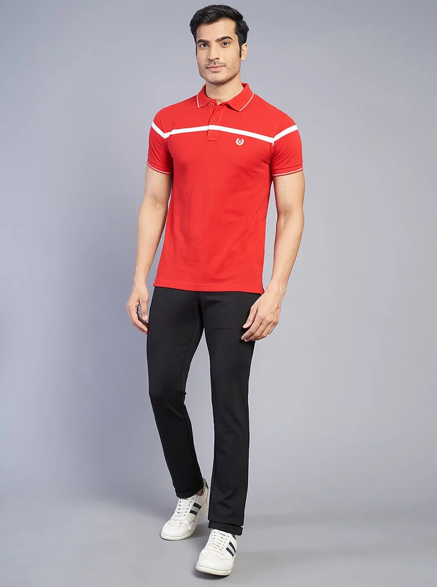 Red Striped Slim Fit Polo T-Shirt | Greenfibre