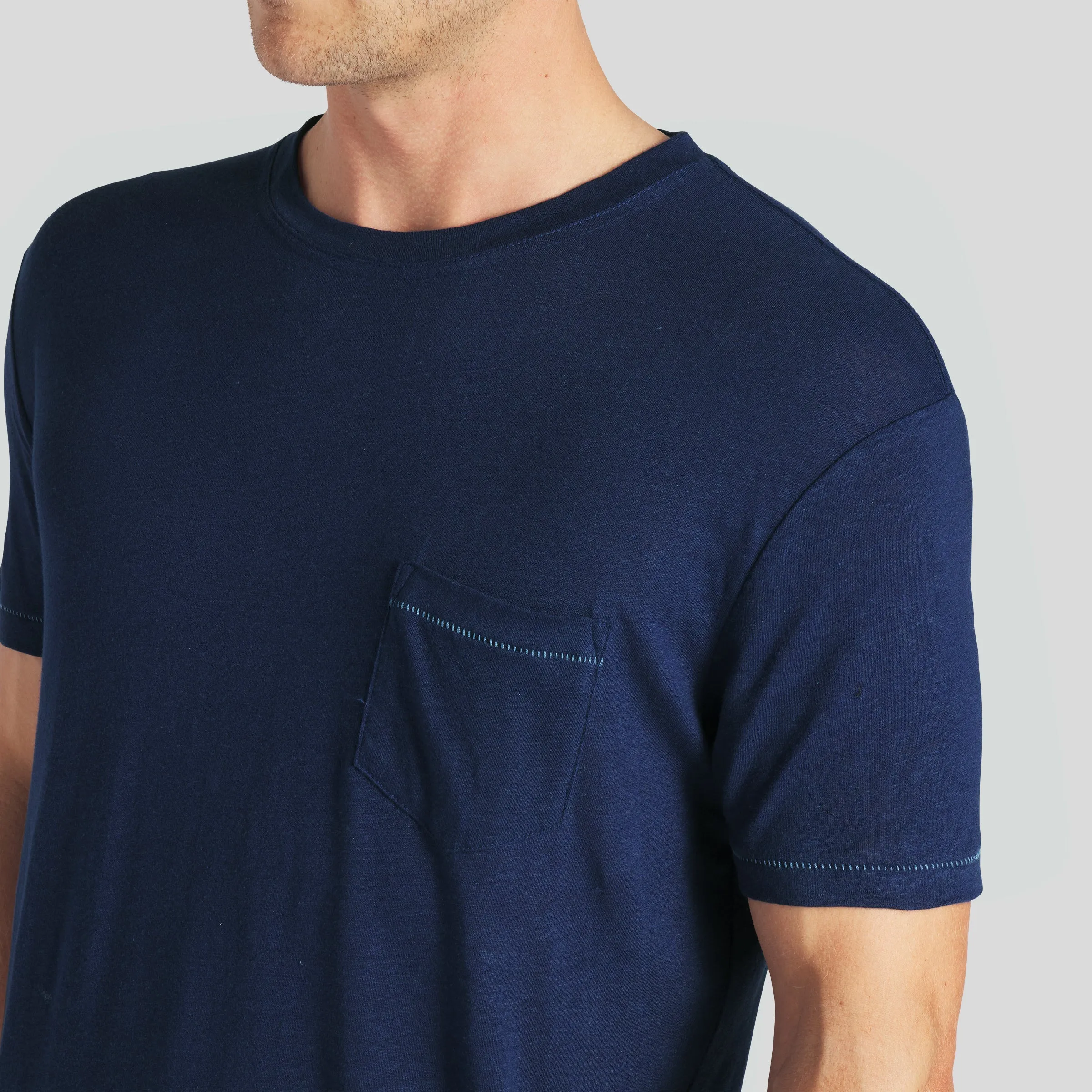 Safari Linen Blend Pocket Tee - Navy (Final Sale)