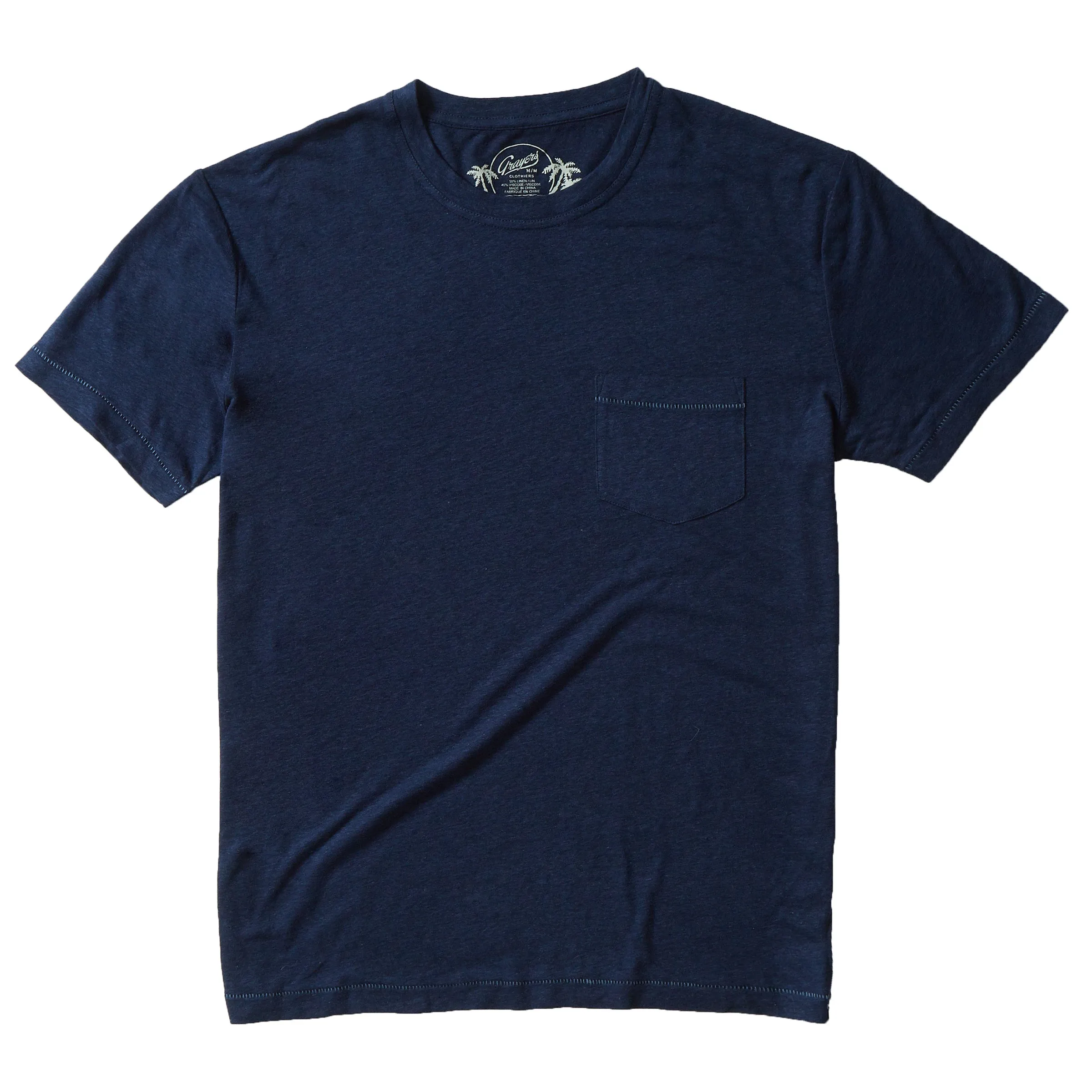 Safari Linen Blend Pocket Tee - Navy (Final Sale)