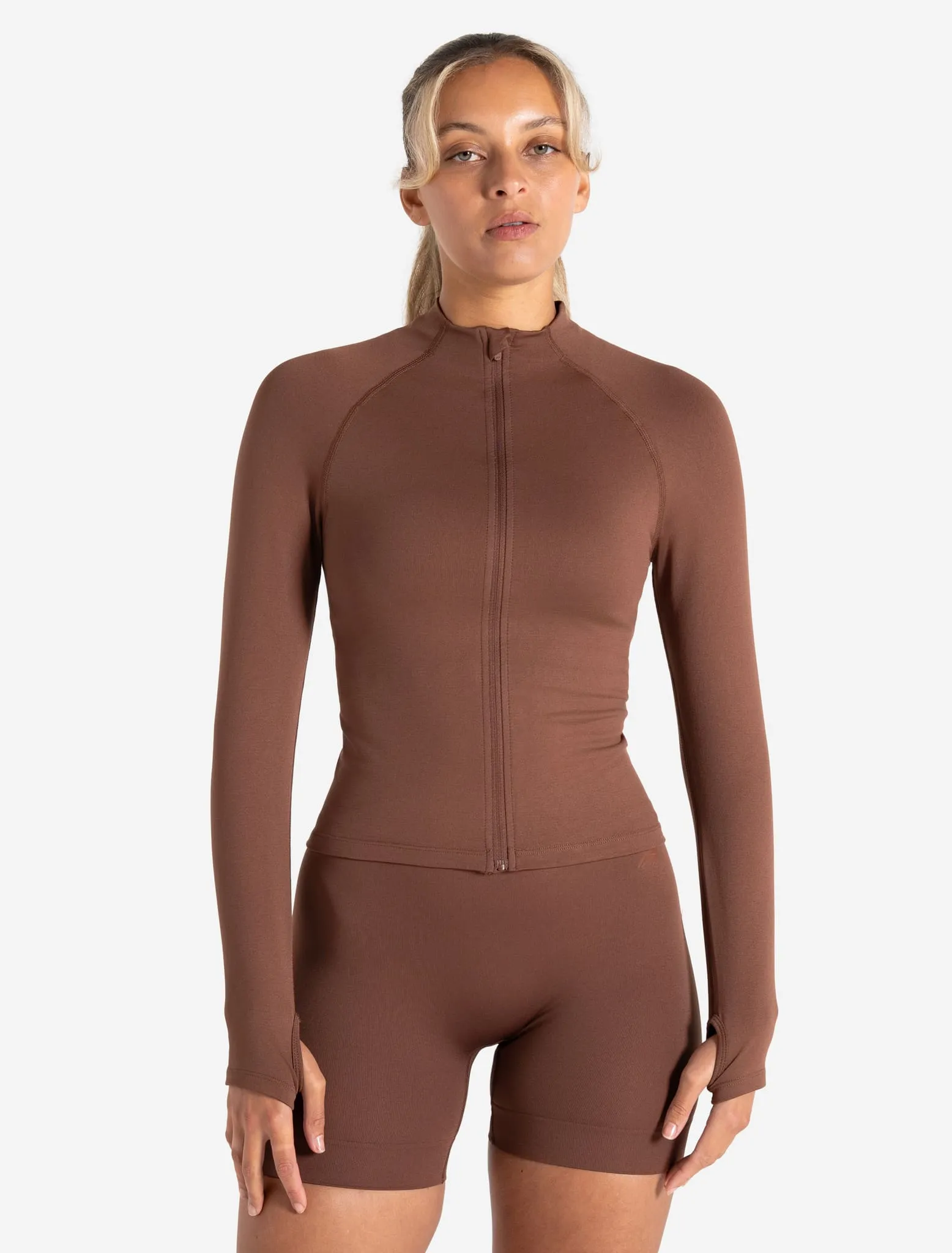 Sculpt Seamless Zip Jacket - Cocoa Brown