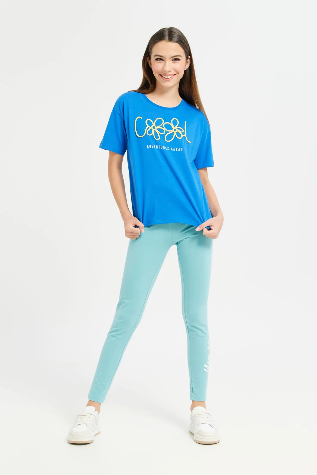 Senor Girls Blue Oversize Embellished T-Shirt