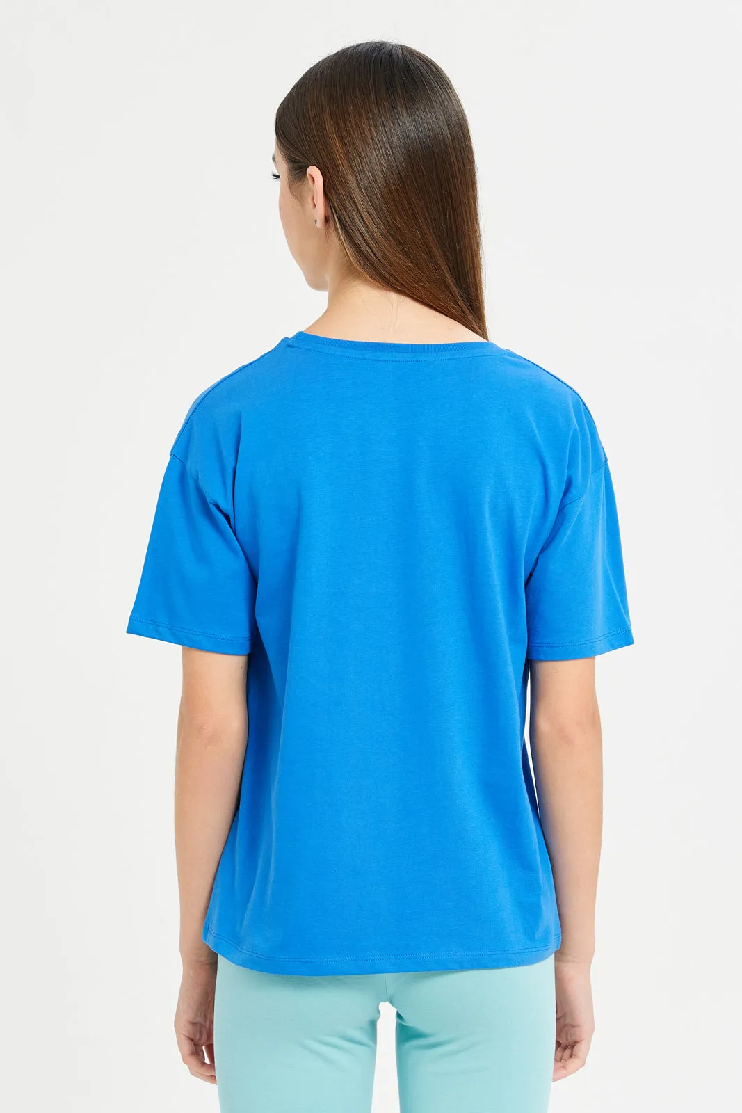 Senor Girls Blue Oversize Embellished T-Shirt