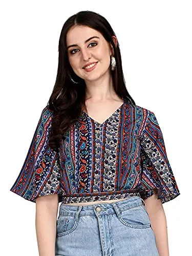 SIRIL Women's Regular Fit Crop Top(215TK113-S_Multi)