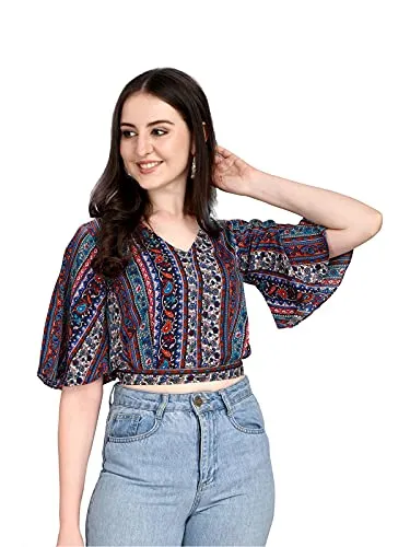 SIRIL Women's Regular Fit Crop Top(215TK113-S_Multi)