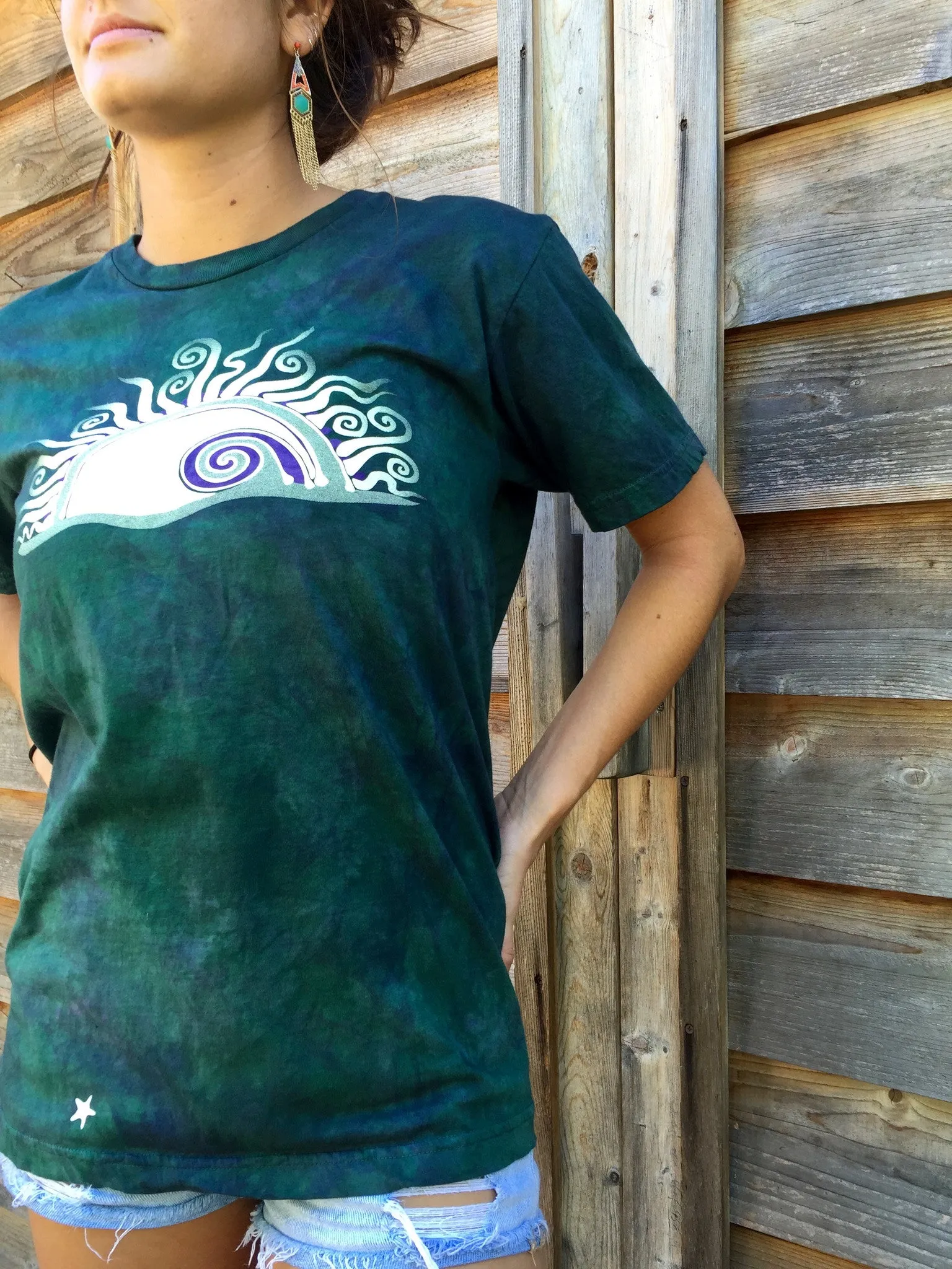 Teal and Purple Sunrise Organic Tshirt - Batik Print