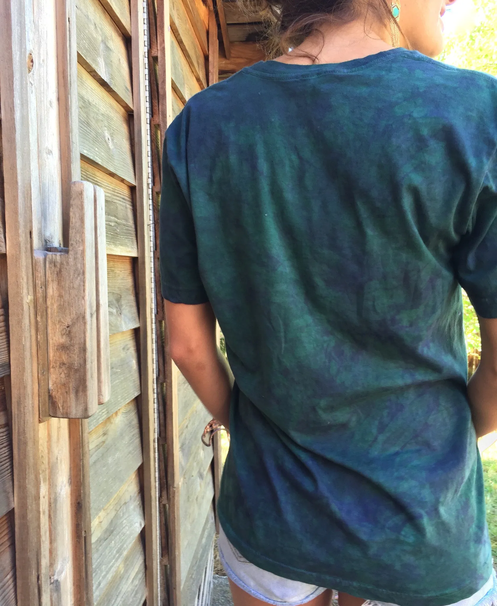 Teal and Purple Sunrise Organic Tshirt - Batik Print