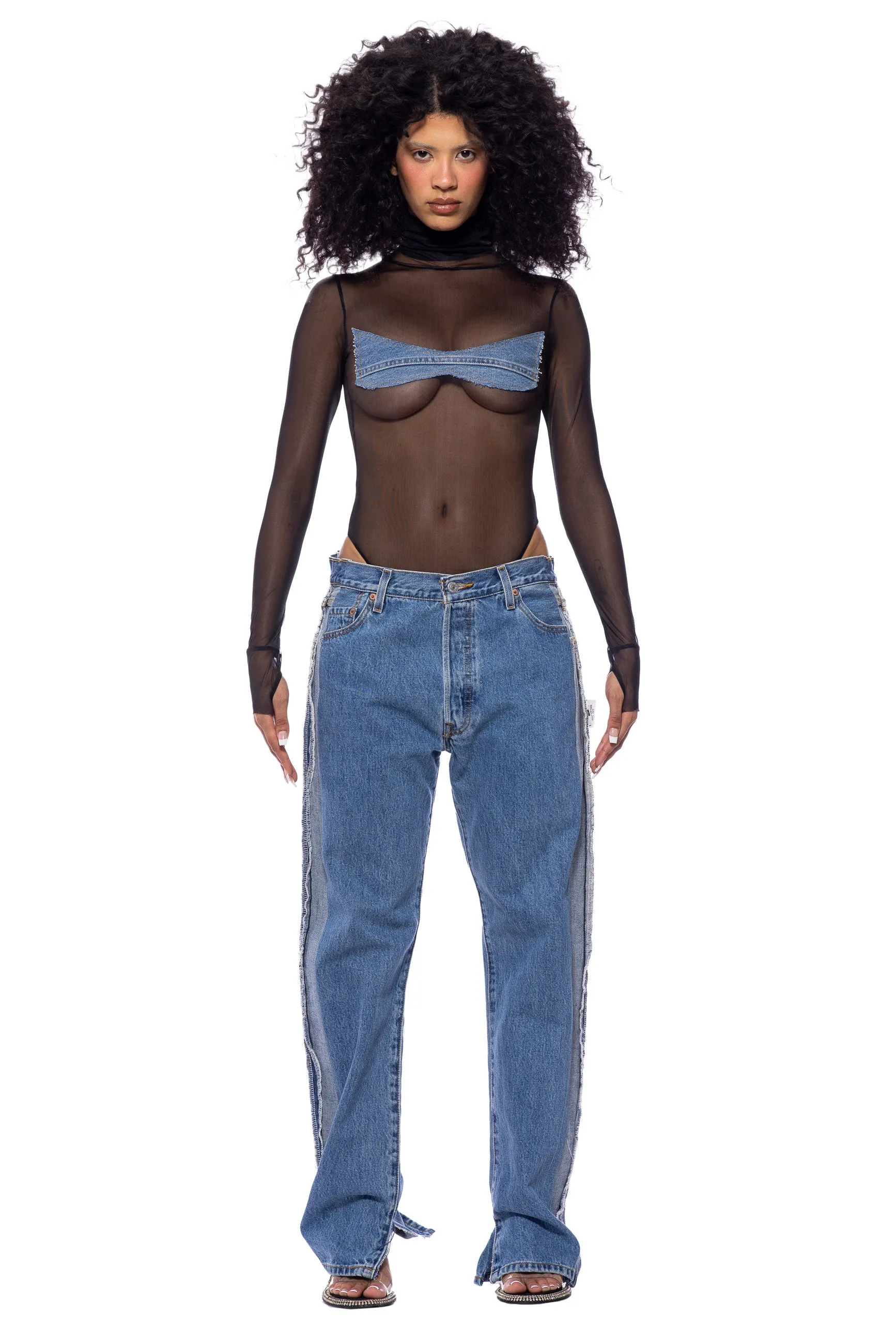 THE BODYSUIT IN BLUE VINTAGE DENIM