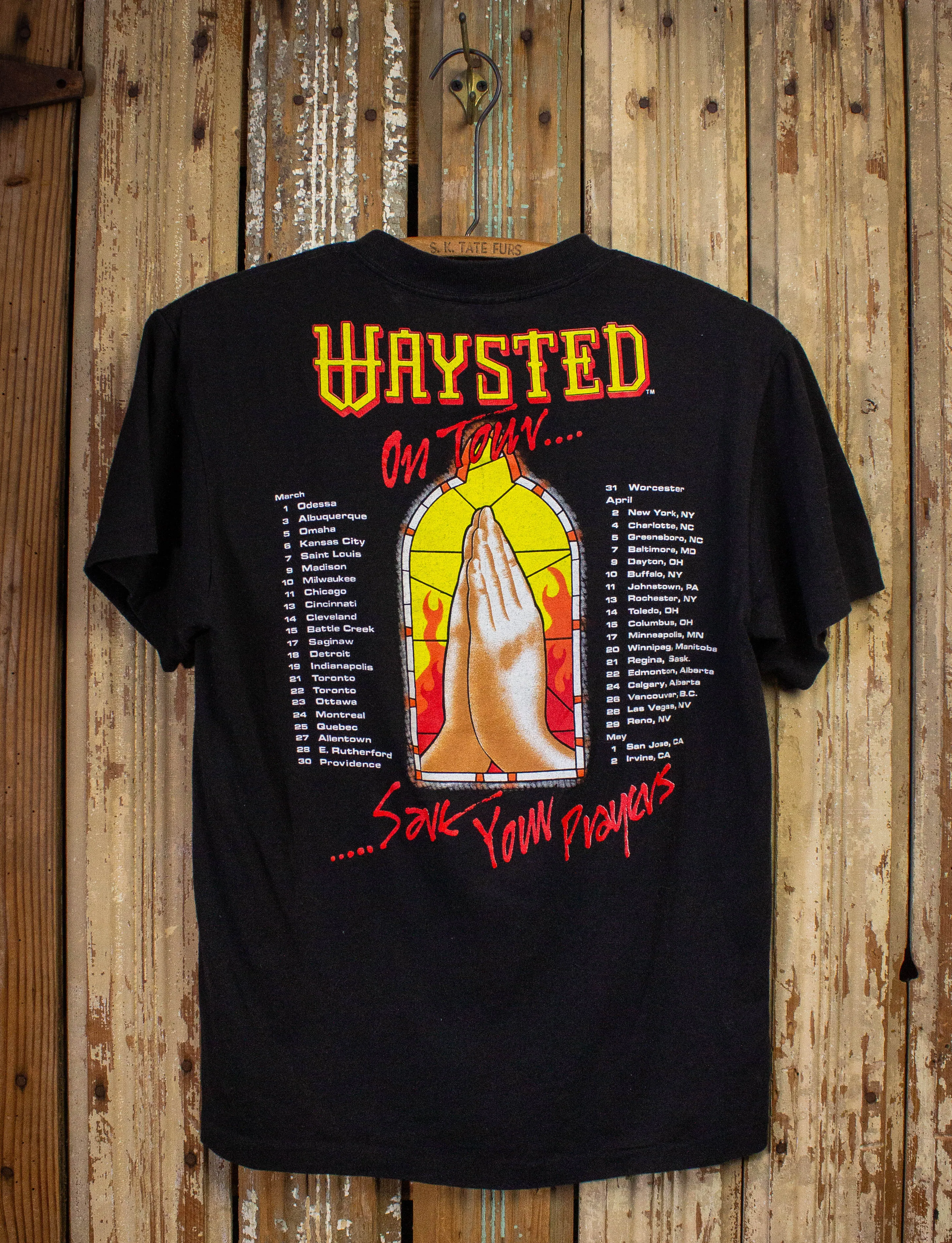 Vintage Waysted Save Your Prayers Concert T Shirt 1986 Black Small