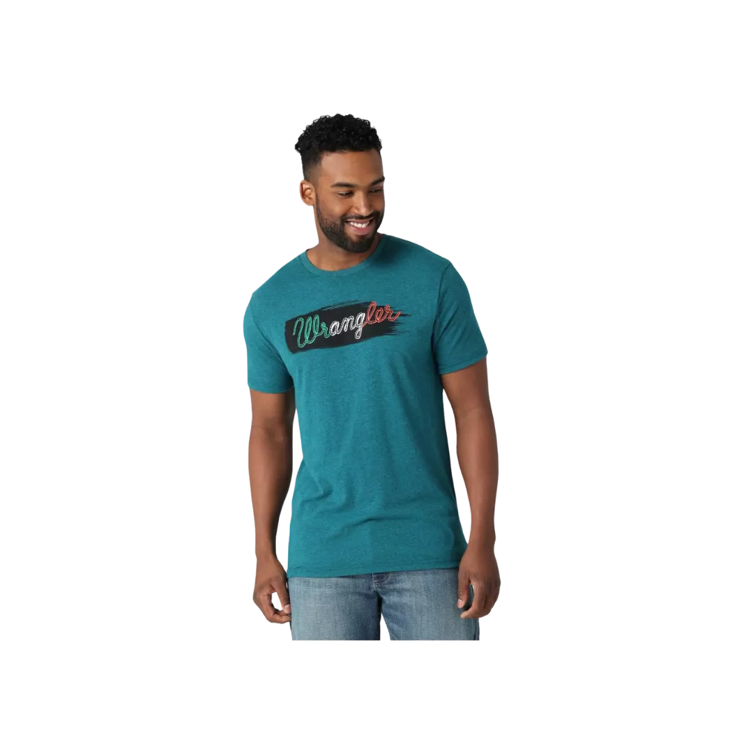 Wrangler Men's Mexico Flag Logo Cyan Pepper Heather T Shirt